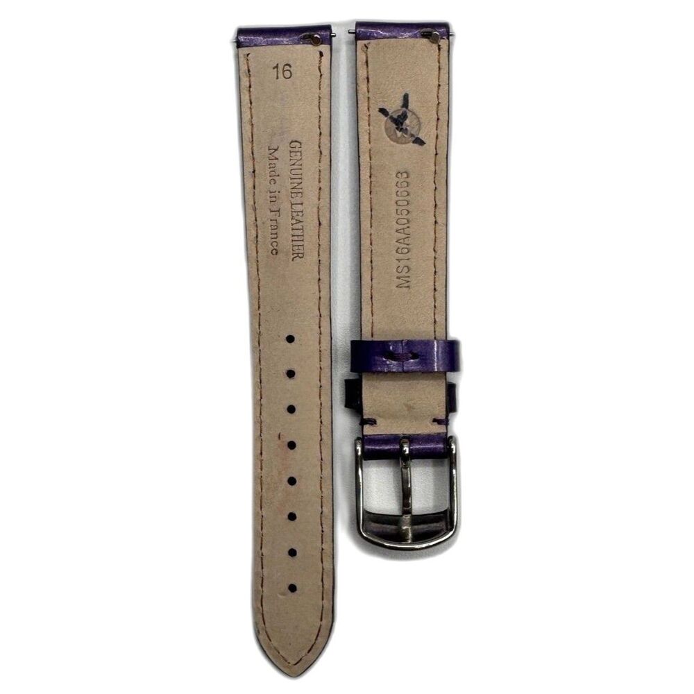 Michele 16mm Genuine Leather Purple Metallic Replacement Band Strap Silver USA - Picture 3 of 4